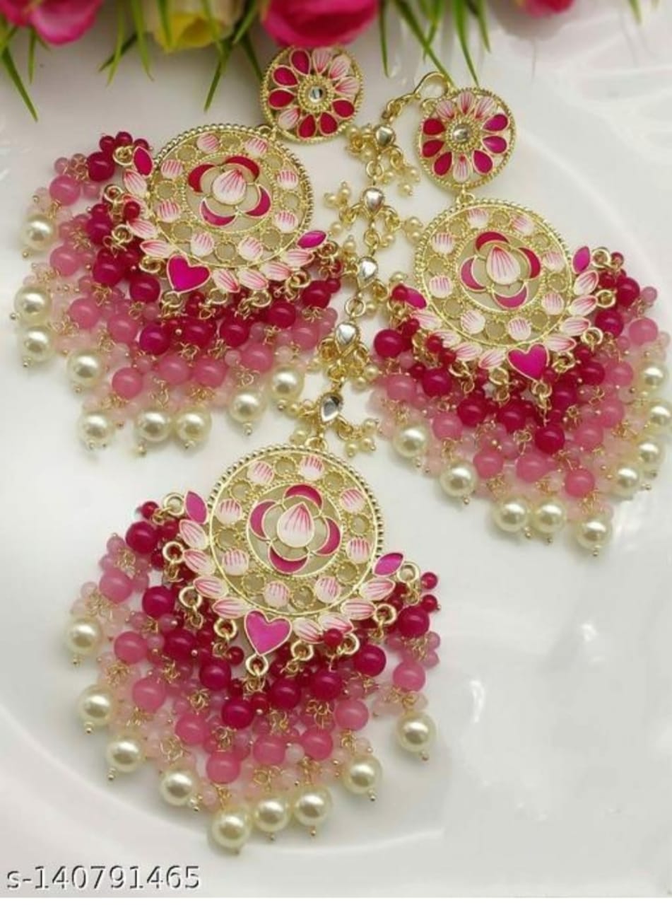 Lotus Design Statement Earrings with Multi-Layer Bead & Pearl Drops – Traditional Jewellery